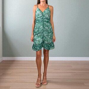 NSR NAPEAN SEA RD GREEN PAISLEY PRINT RUCHED DRESS